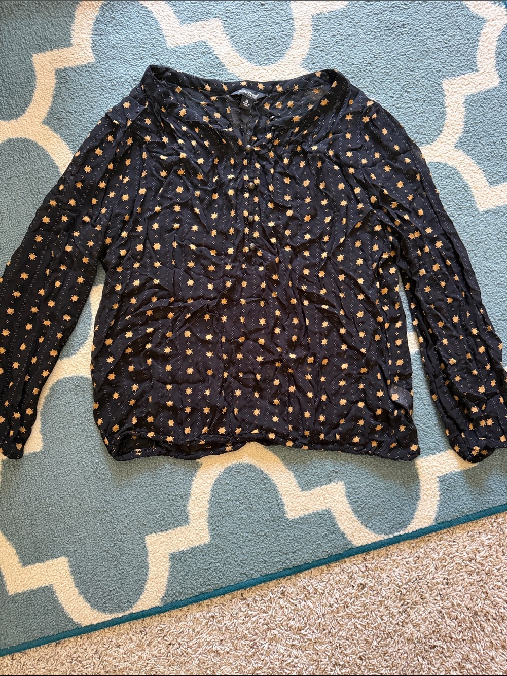 Lucky Brand Black Star-Print Long Sleeve Top